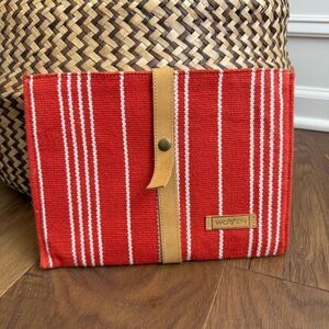 Woven Hand Woven Cotton Textile Orange White Stripe Hand Bag Clutch Purse